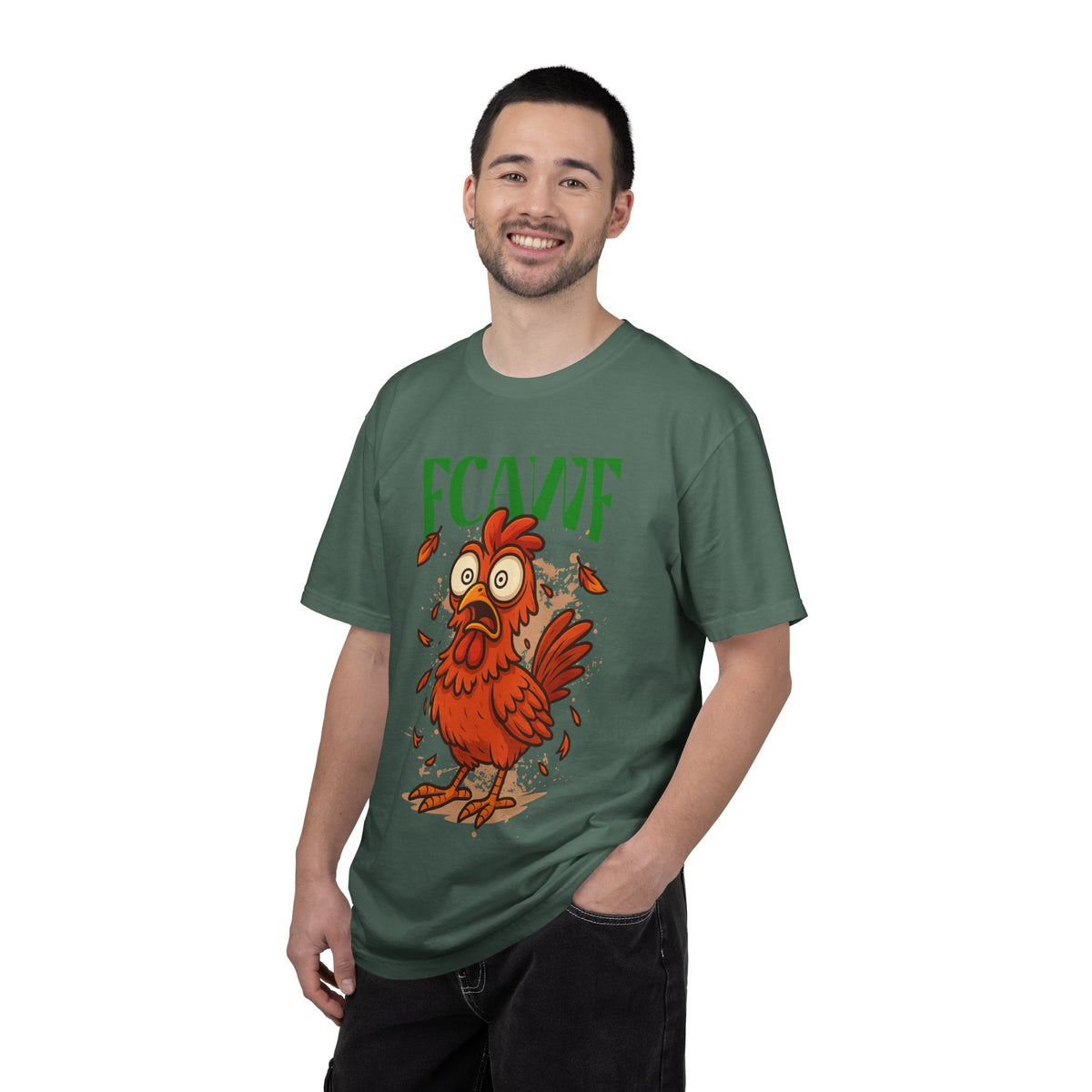 FPD - FCAWF Funny Panic Chicken Screaming Rooster Streetwear Unisex Heavyweight Cotton T-Shirt, Sarcastic Barnyard Animal Graphic Tee