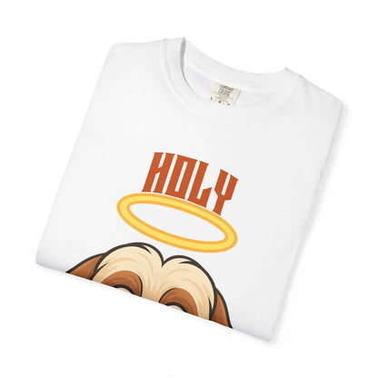 FPD - Holy Shih Tzu Funny Dog Halo Shocked Expression Unisex Heavyweight Cotton T-Shirt, Sarcastic Pet Humor Graphic Tee