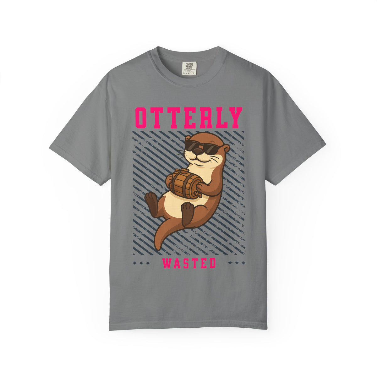 FPD - Otterly Wasted Funny Drinking Otter Sunglasses Barrel Streetwear Unisex Heavyweight Cotton T-Shirt, Sarcastic Party Animal Graphic Tee