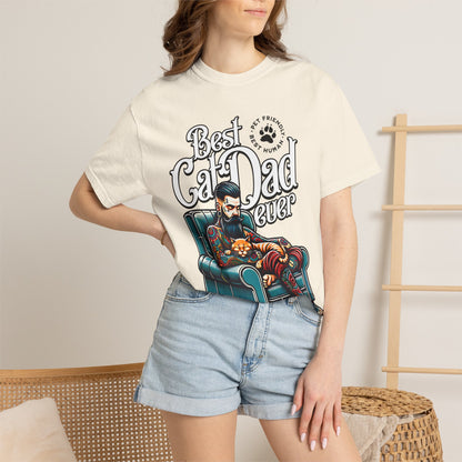 FPD - Best Cat Dad Ever T-Shirt | Tattooed Cat Dad In Armchair Graphic Tee | Funny Pet Lover Gift Shirt