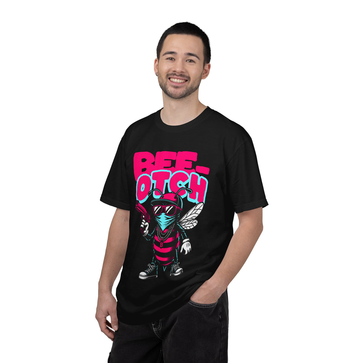 FPD - Bee-Otch Streetwear Graphic Tee – Funny Gangster Bee Unisex Heavyweight Cotton T-Shirt, Trendy Humorous Urban Apparel