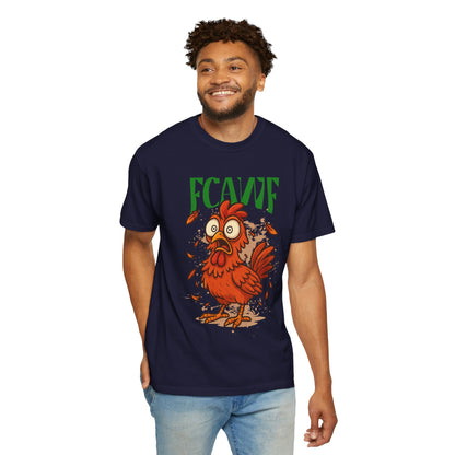 FPD - FCAWF Funny Panic Chicken Screaming Rooster Streetwear Unisex Heavyweight Cotton T-Shirt, Sarcastic Barnyard Animal Graphic Tee