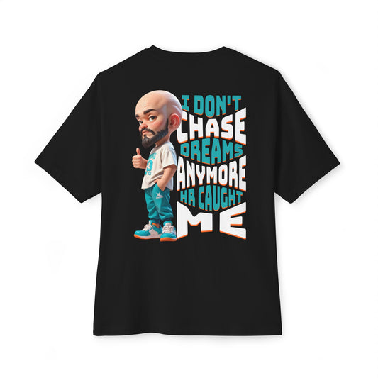 Black t-shirt with a graphic of a cartoon character and text on a white background