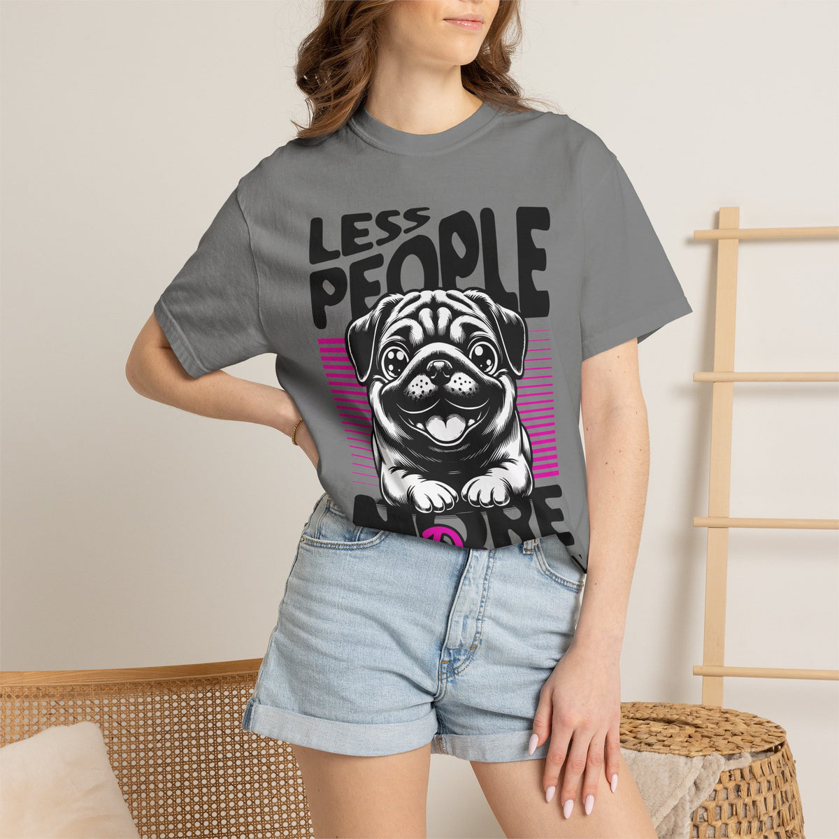 FPD - Less People More Dogs T-Shirt | Cute Pug Introvert Graphic Tee | Funny Pet Lover Gift Shirt