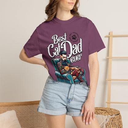 FPD - Best Cat Dad Ever T-Shirt | Tattooed Cat Dad In Armchair Graphic Tee | Funny Pet Lover Gift Shirt