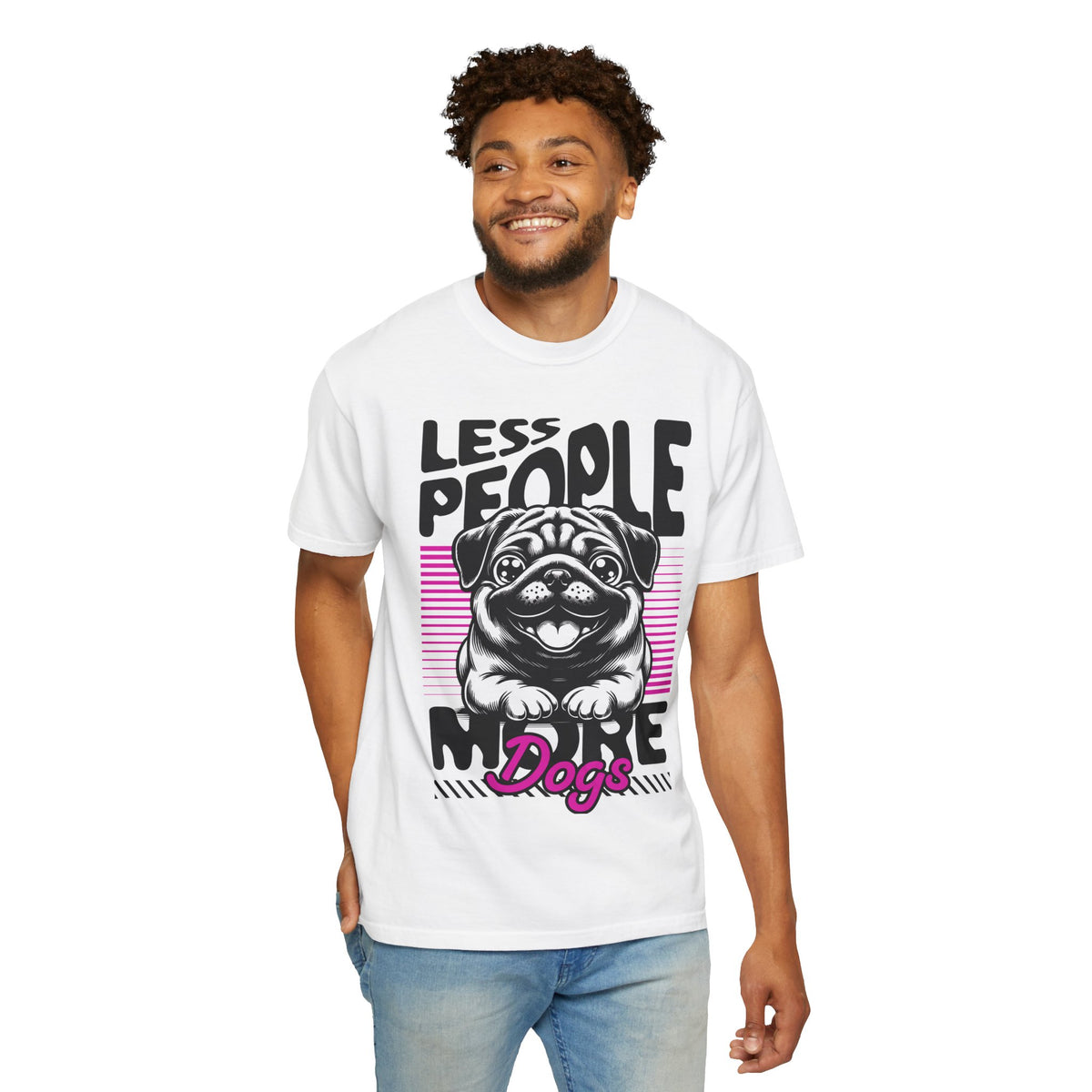 FPD - Less People More Dogs T-Shirt | Cute Pug Introvert Graphic Tee | Funny Pet Lover Gift Shirt