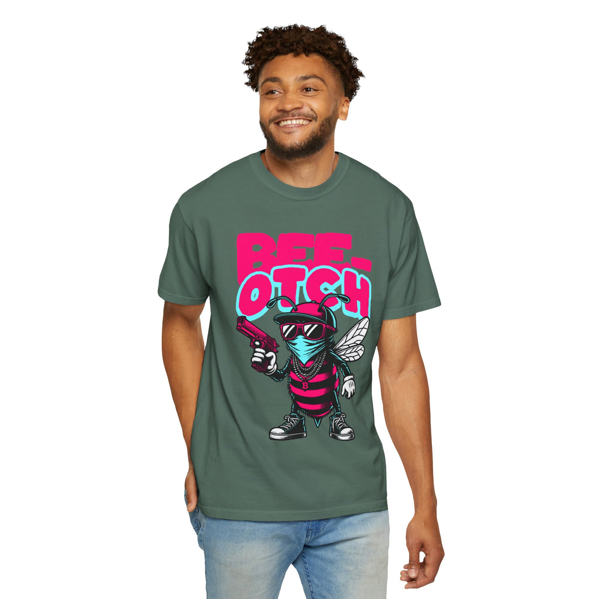 FPD - Bee-Otch Streetwear Graphic Tee – Funny Gangster Bee Unisex Heavyweight Cotton T-Shirt, Trendy Humorous Urban Apparel
