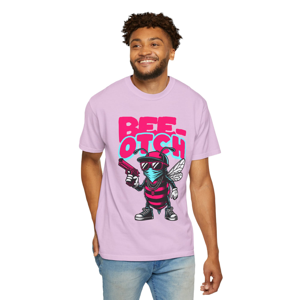 FPD - Bee-Otch Streetwear Graphic Tee – Funny Gangster Bee Unisex Heavyweight Cotton T-Shirt, Trendy Humorous Urban Apparel