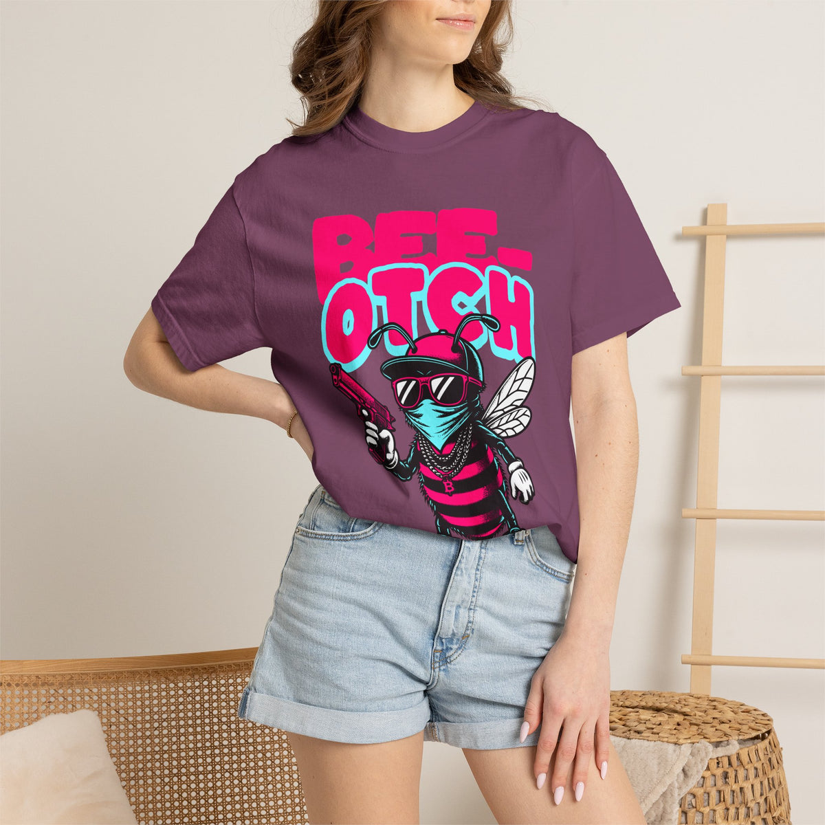 FPD - Bee-Otch Streetwear Graphic Tee – Funny Gangster Bee Unisex Heavyweight Cotton T-Shirt, Trendy Humorous Urban Apparel