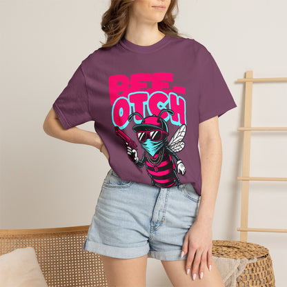 FPD - Bee-Otch Streetwear Graphic Tee – Funny Gangster Bee Unisex Heavyweight Cotton T-Shirt, Trendy Humorous Urban Apparel