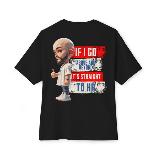 Black t-shirt with a graphic of a person giving a thumbs up and text on a white background