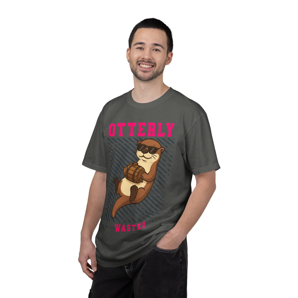 FPD - Otterly Wasted Funny Drinking Otter Sunglasses Barrel Streetwear Unisex Heavyweight Cotton T-Shirt, Sarcastic Party Animal Graphic Tee