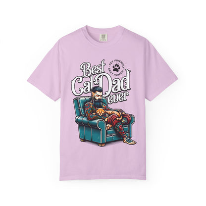 FPD - Best Cat Dad Ever T-Shirt | Tattooed Cat Dad In Armchair Graphic Tee | Funny Pet Lover Gift Shirt