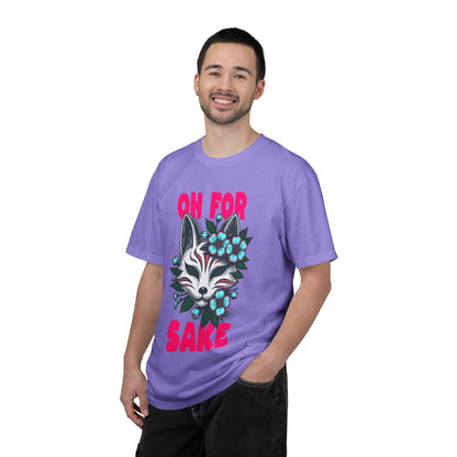 FPD - Oh For Sake Japanese Kitsune Fox Floral Streetwear Unisex Heavyweight Cotton T-Shirt, Sarcastic Anime Mask Graphic Tee