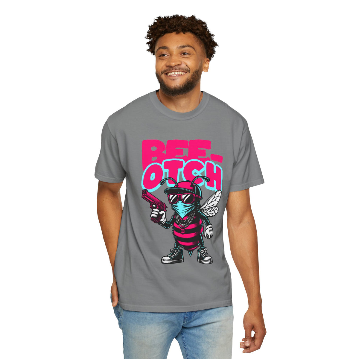 FPD - Bee-Otch Streetwear Graphic Tee – Funny Gangster Bee Unisex Heavyweight Cotton T-Shirt, Trendy Humorous Urban Apparel
