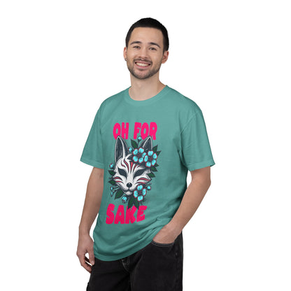 FPD - Oh For Sake Japanese Kitsune Fox Floral Streetwear Unisex Heavyweight Cotton T-Shirt, Sarcastic Anime Mask Graphic Tee