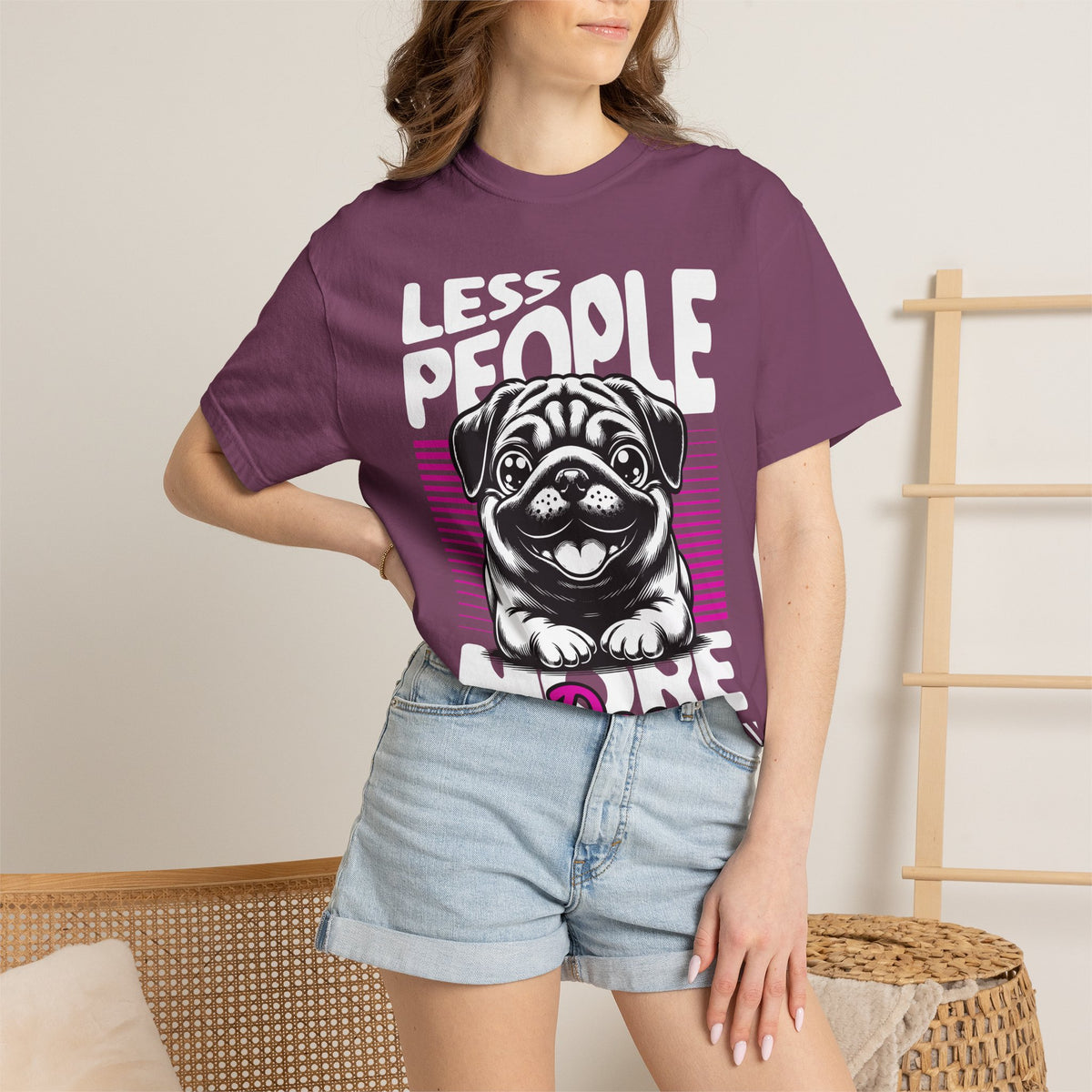 FPD - Less People More Dogs T-Shirt | Cute Pug Introvert Graphic Tee | Funny Pet Lover Gift Shirt