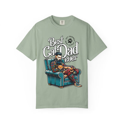 FPD - Best Cat Dad Ever T-Shirt | Tattooed Cat Dad In Armchair Graphic Tee | Funny Pet Lover Gift Shirt