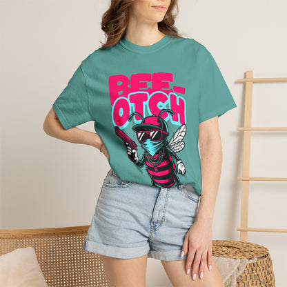 FPD - Bee-Otch Streetwear Graphic Tee – Funny Gangster Bee Unisex Heavyweight Cotton T-Shirt, Trendy Humorous Urban Apparel