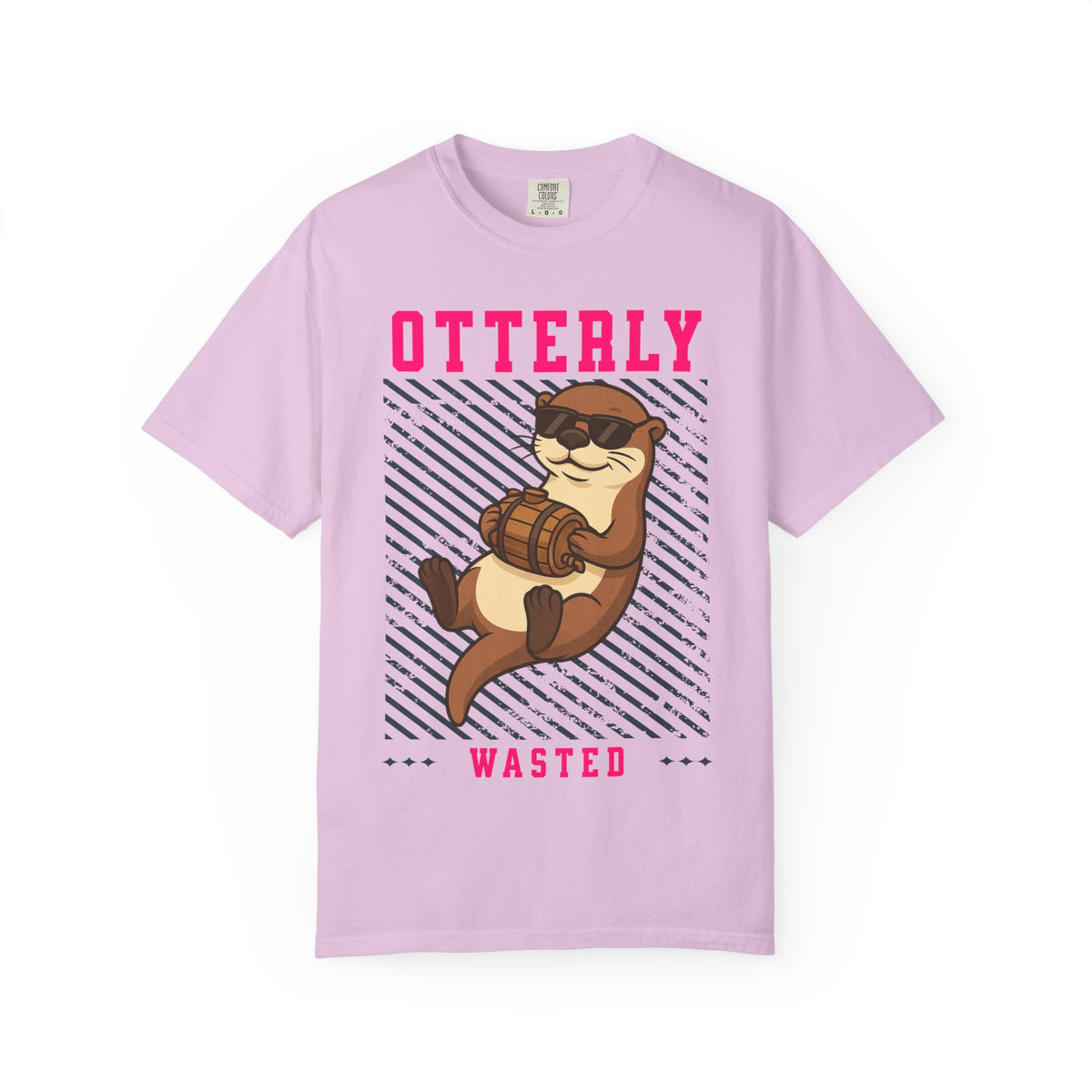 FPD - Otterly Wasted Funny Drinking Otter Sunglasses Barrel Streetwear Unisex Heavyweight Cotton T-Shirt, Sarcastic Party Animal Graphic Tee