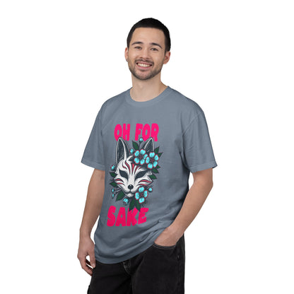 FPD - Oh For Sake Japanese Kitsune Fox Floral Streetwear Unisex Heavyweight Cotton T-Shirt, Sarcastic Anime Mask Graphic Tee