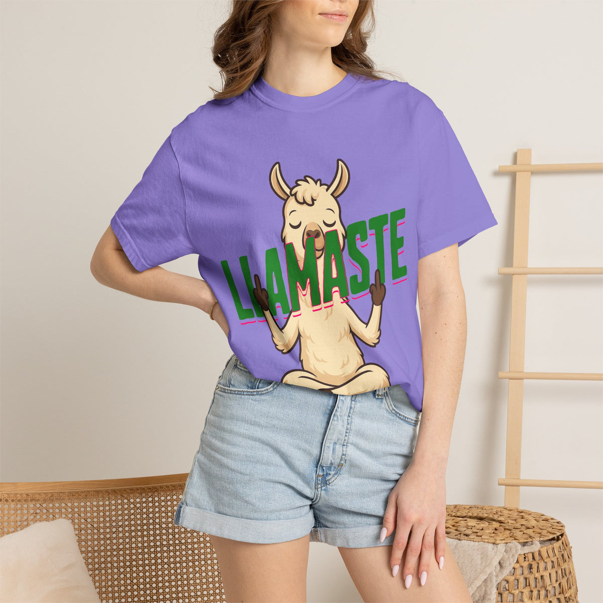 FPD - Llamaste B*itches Yoga Llama Funny Meditation Streetwear Unisex Heavyweight Cotton T-Shirt, Sarcastic Zen Animal Graphic Tee