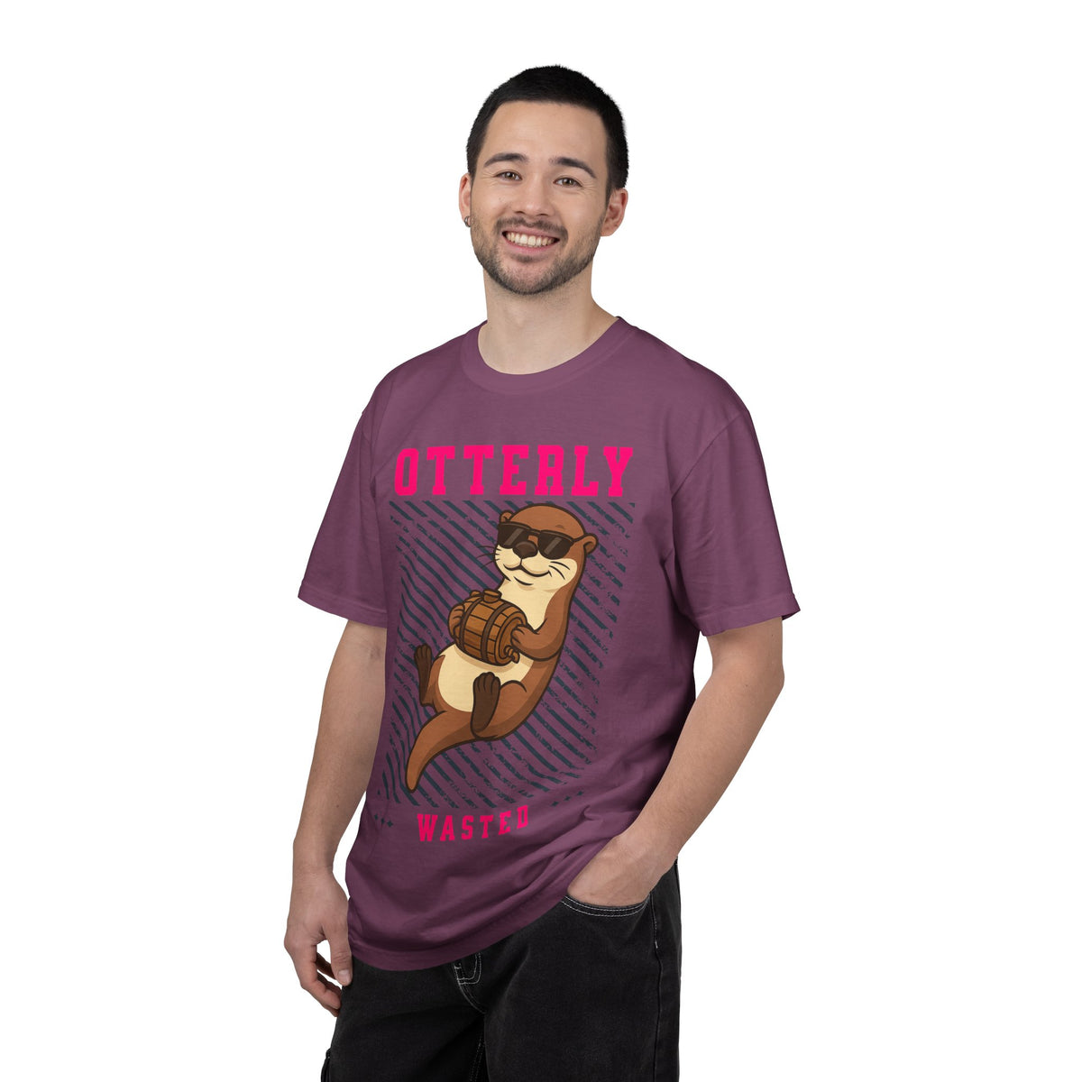 FPD - Otterly Wasted Funny Drinking Otter Sunglasses Barrel Streetwear Unisex Heavyweight Cotton T-Shirt, Sarcastic Party Animal Graphic Tee
