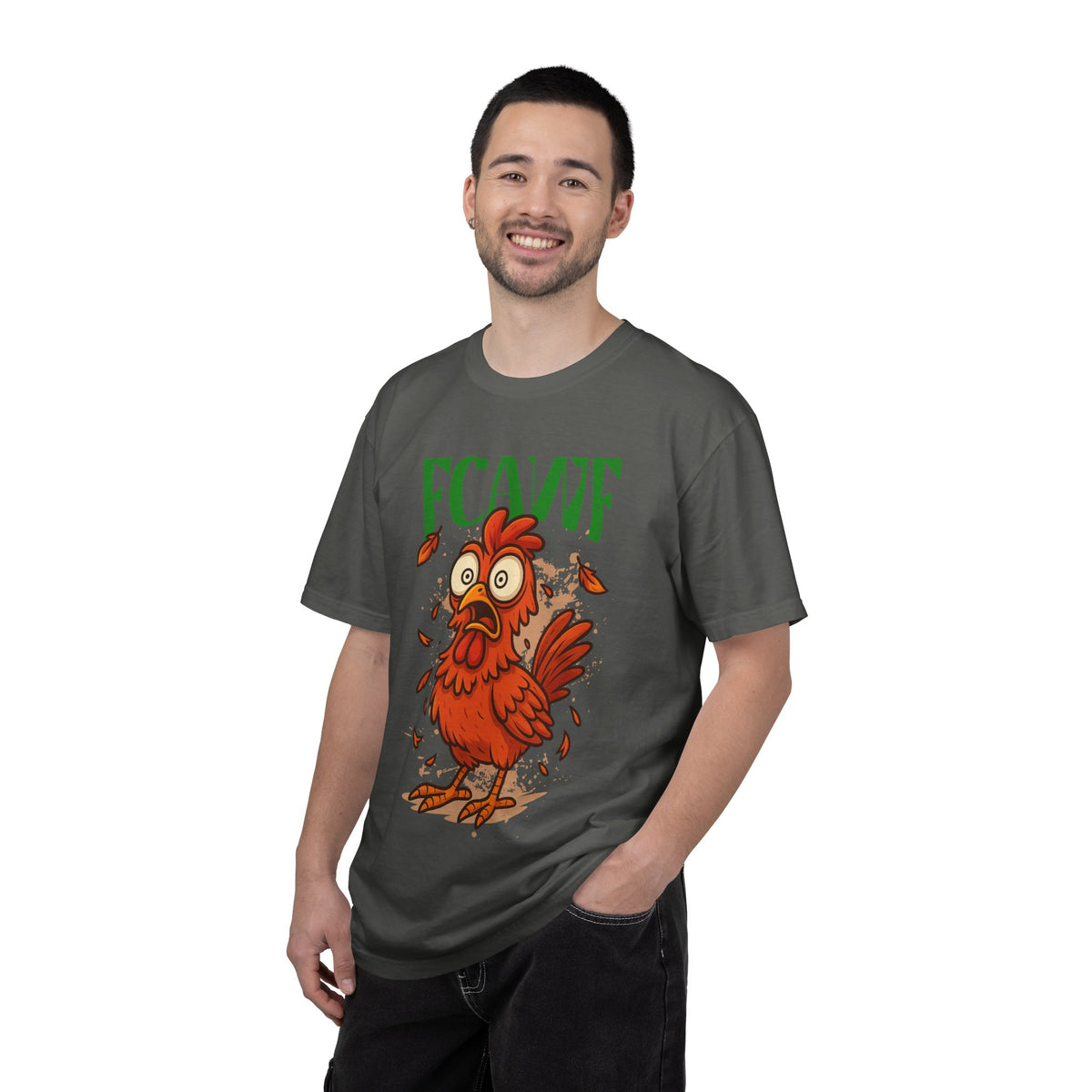 FPD - FCAWF Funny Panic Chicken Screaming Rooster Streetwear Unisex Heavyweight Cotton T-Shirt, Sarcastic Barnyard Animal Graphic Tee