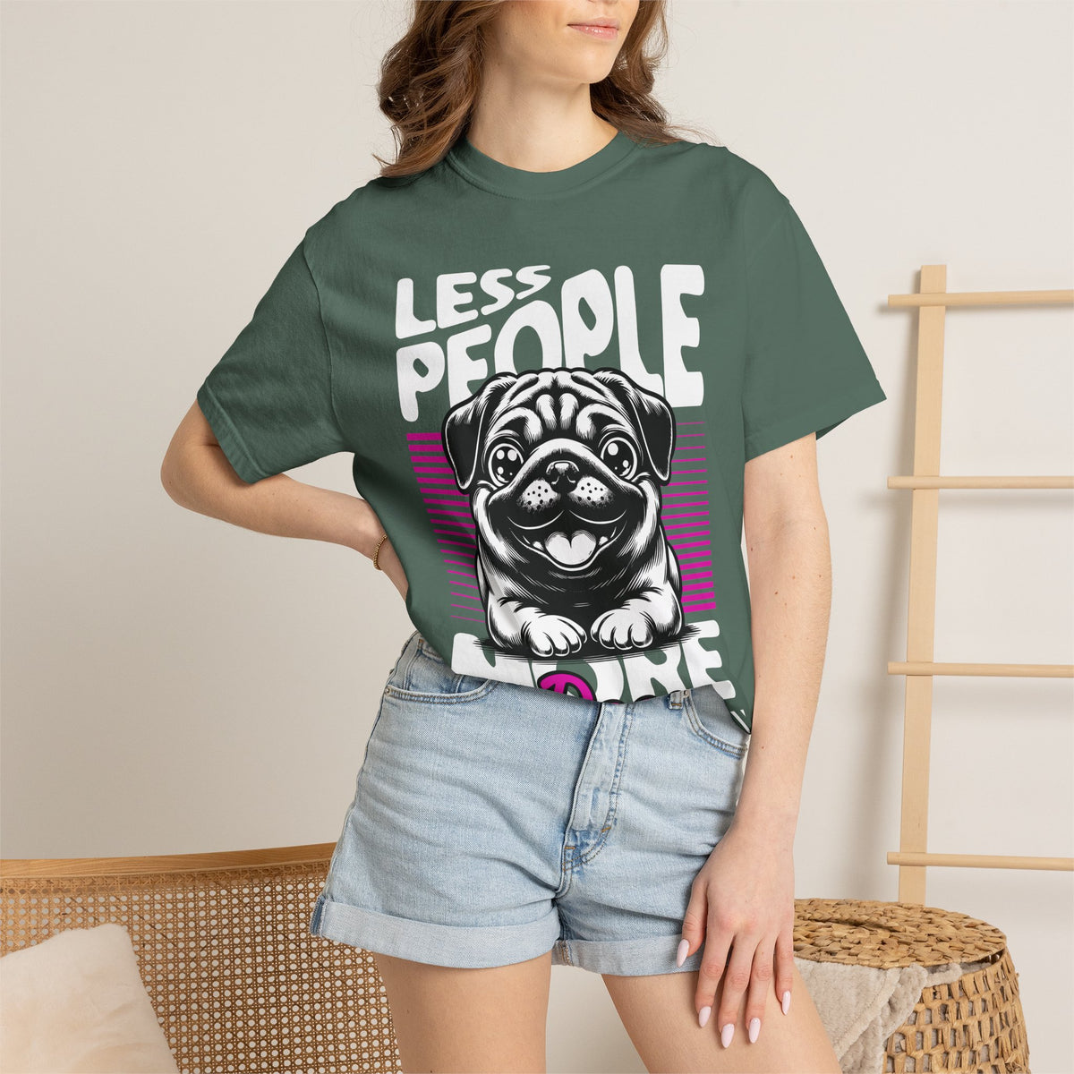 FPD - Less People More Dogs T-Shirt | Cute Pug Introvert Graphic Tee | Funny Pet Lover Gift Shirt