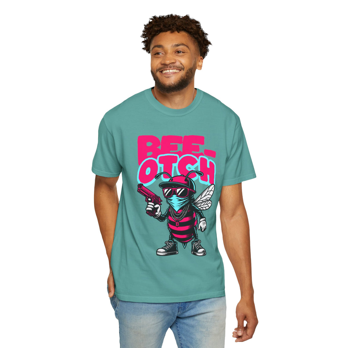 FPD - Bee-Otch Streetwear Graphic Tee – Funny Gangster Bee Unisex Heavyweight Cotton T-Shirt, Trendy Humorous Urban Apparel
