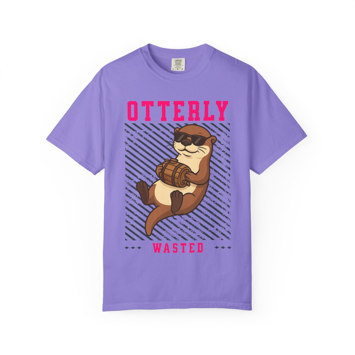 FPD - Otterly Wasted Funny Drinking Otter Sunglasses Barrel Streetwear Unisex Heavyweight Cotton T-Shirt, Sarcastic Party Animal Graphic Tee