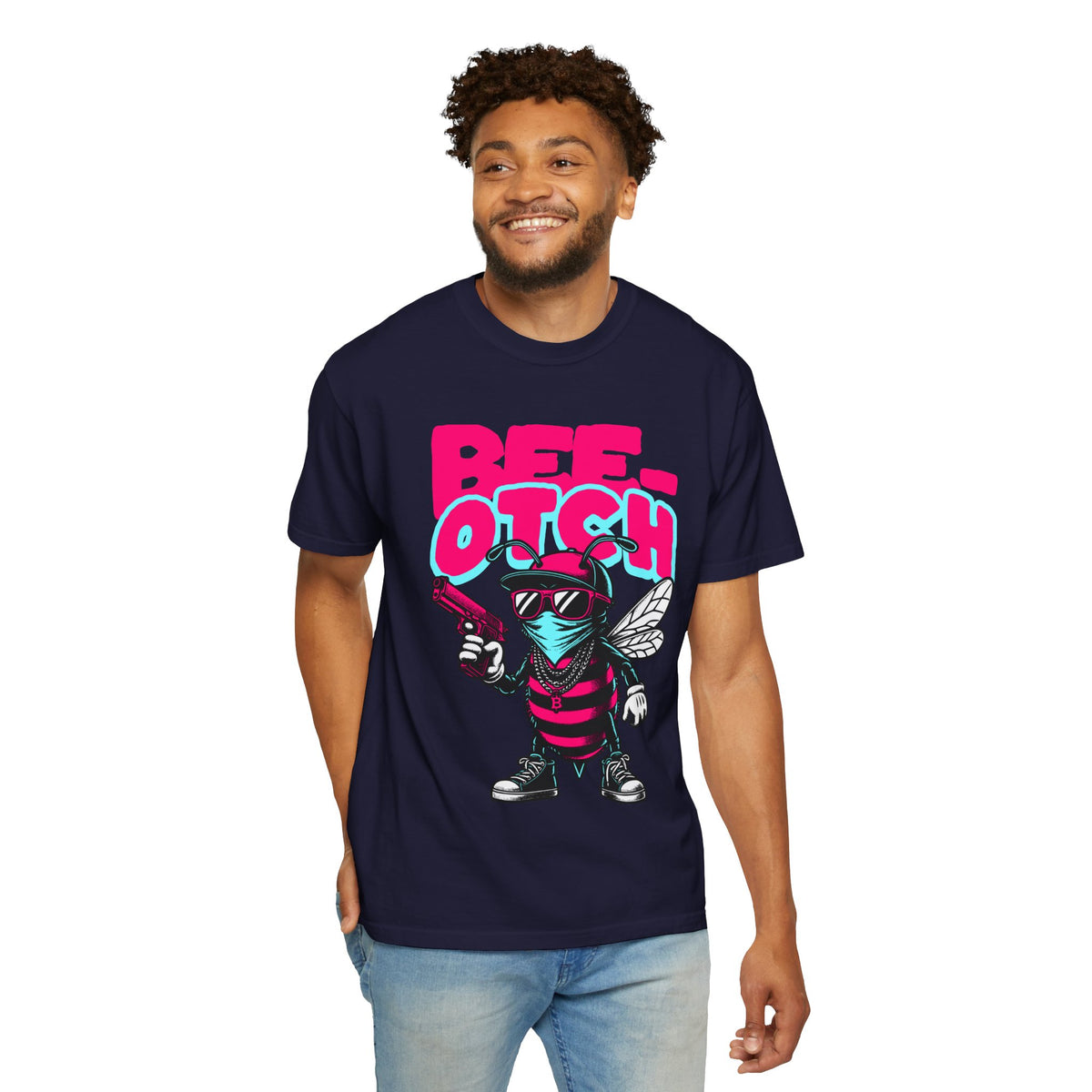 FPD - Bee-Otch Streetwear Graphic Tee – Funny Gangster Bee Unisex Heavyweight Cotton T-Shirt, Trendy Humorous Urban Apparel