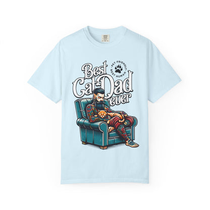 FPD - Best Cat Dad Ever T-Shirt | Tattooed Cat Dad In Armchair Graphic Tee | Funny Pet Lover Gift Shirt