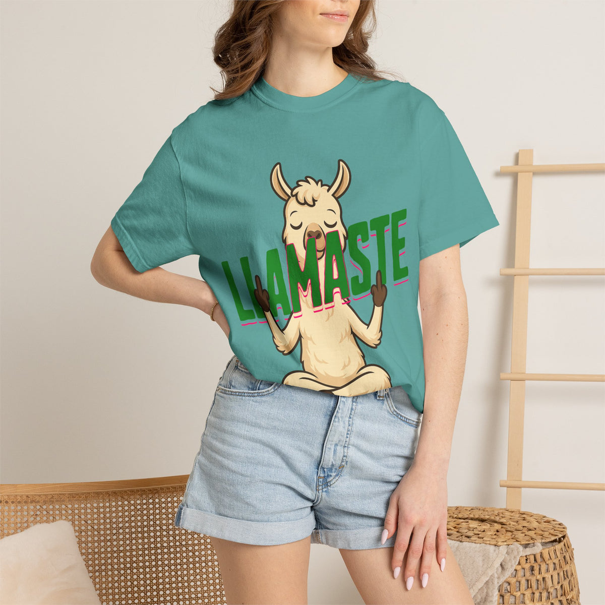 FPD - Llamaste B*itches Yoga Llama Funny Meditation Streetwear Unisex Heavyweight Cotton T-Shirt, Sarcastic Zen Animal Graphic Tee