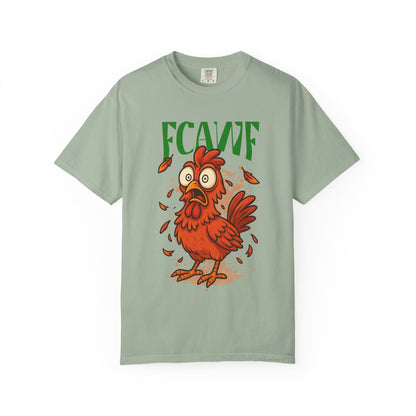 FPD - FCAWF Funny Panic Chicken Screaming Rooster Streetwear Unisex Heavyweight Cotton T-Shirt, Sarcastic Barnyard Animal Graphic Tee