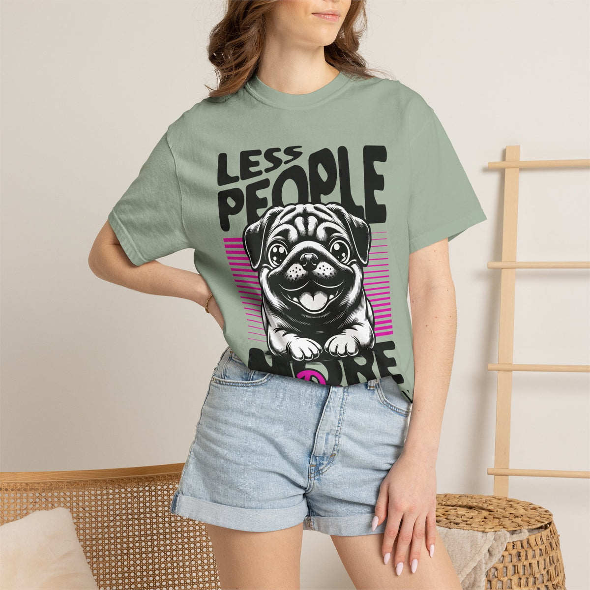 FPD - Less People More Dogs T-Shirt | Cute Pug Introvert Graphic Tee | Funny Pet Lover Gift Shirt