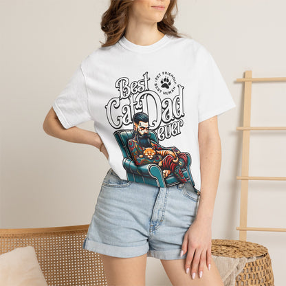 FPD - Best Cat Dad Ever T-Shirt | Tattooed Cat Dad In Armchair Graphic Tee | Funny Pet Lover Gift Shirt