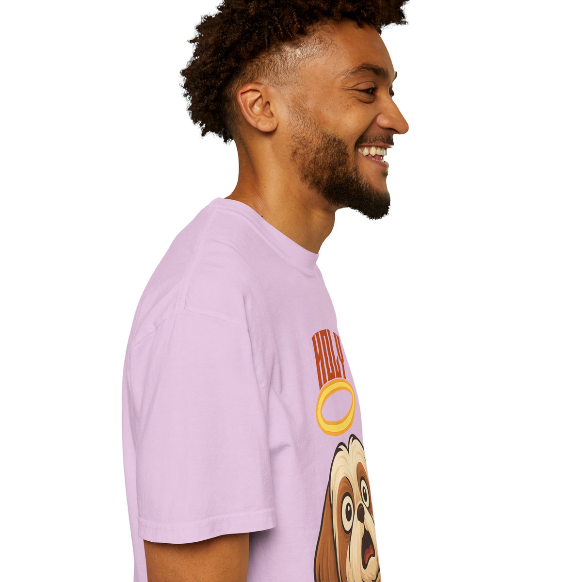 FPD - Holy Shih Tzu Funny Dog Halo Shocked Expression Unisex Heavyweight Cotton T-Shirt, Sarcastic Pet Humor Graphic Tee