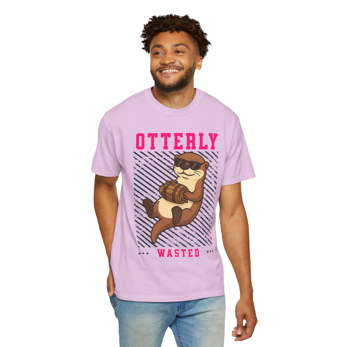 FPD - Otterly Wasted Funny Drinking Otter Sunglasses Barrel Streetwear Unisex Heavyweight Cotton T-Shirt, Sarcastic Party Animal Graphic Tee