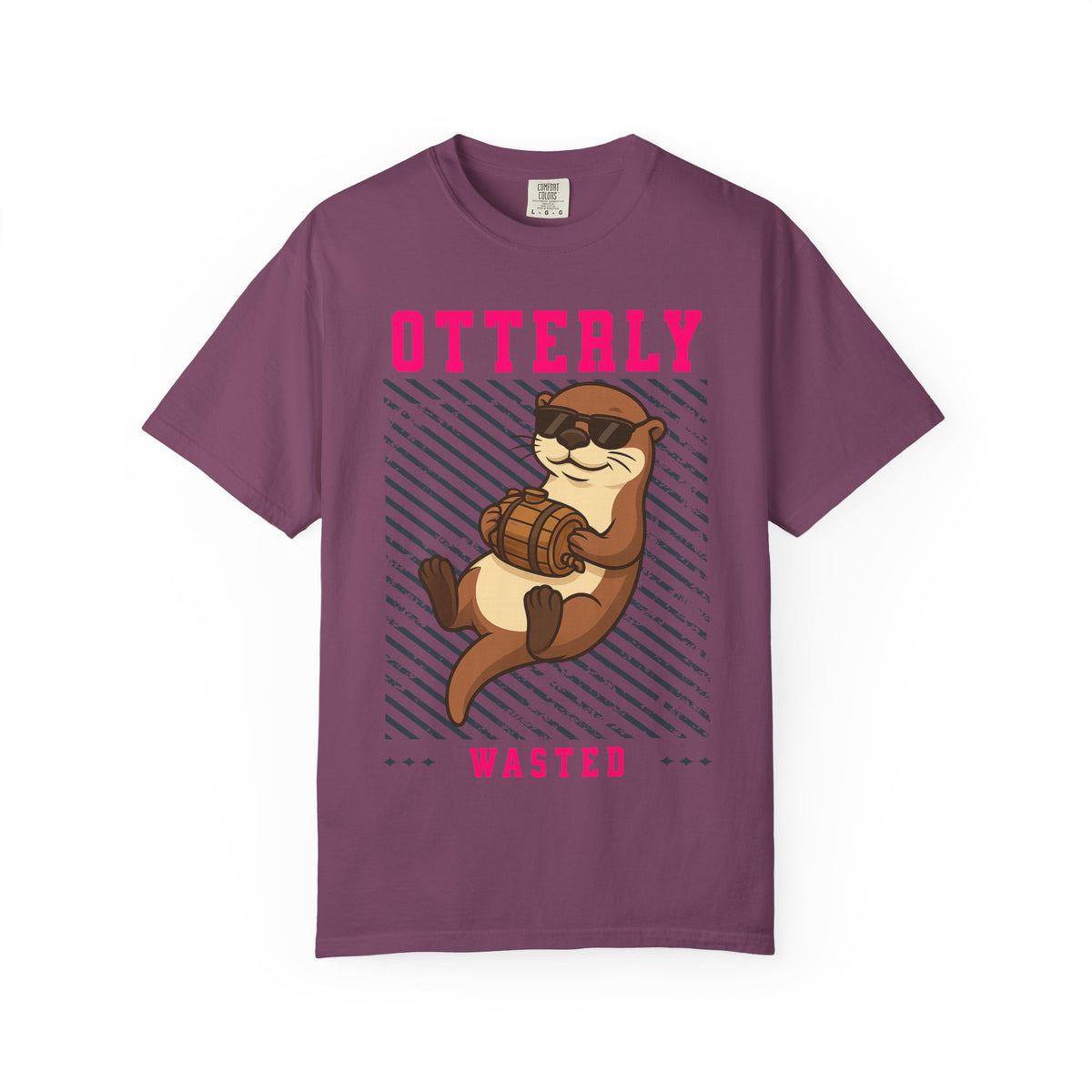 FPD - Otterly Wasted Funny Drinking Otter Sunglasses Barrel Streetwear Unisex Heavyweight Cotton T-Shirt, Sarcastic Party Animal Graphic Tee