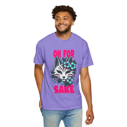 FPD - Oh For Sake Japanese Kitsune Fox Floral Streetwear Unisex Heavyweight Cotton T-Shirt, Sarcastic Anime Mask Graphic Tee