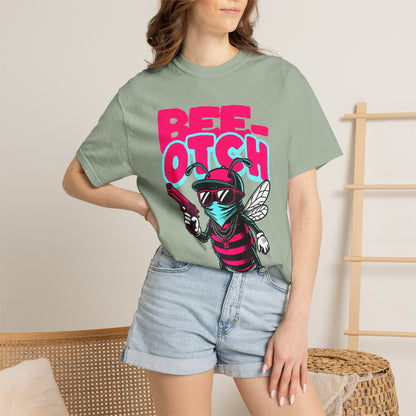 FPD - Bee-Otch Streetwear Graphic Tee – Funny Gangster Bee Unisex Heavyweight Cotton T-Shirt, Trendy Humorous Urban Apparel