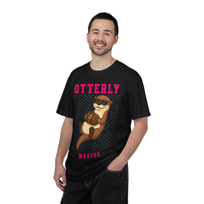 FPD - Otterly Wasted Funny Drinking Otter Sunglasses Barrel Streetwear Unisex Heavyweight Cotton T-Shirt, Sarcastic Party Animal Graphic Tee