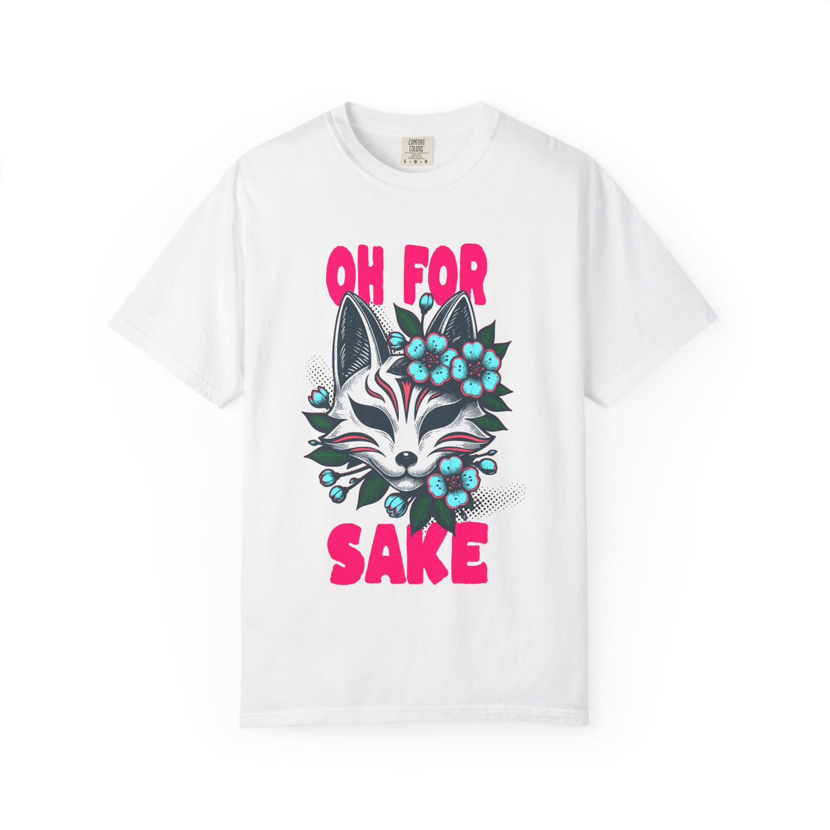 FPD - Oh For Sake Japanese Kitsune Fox Floral Streetwear Unisex Heavyweight Cotton T-Shirt, Sarcastic Anime Mask Graphic Tee