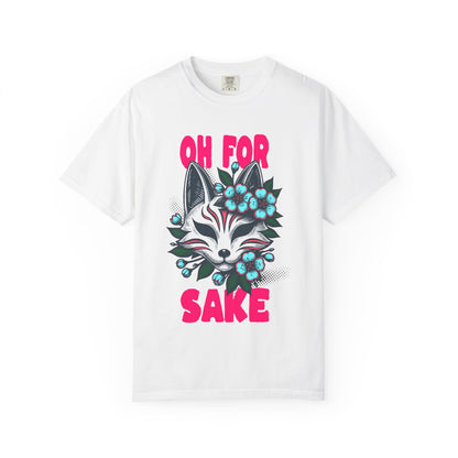 FPD - Oh For Sake Japanese Kitsune Fox Floral Streetwear Unisex Heavyweight Cotton T-Shirt, Sarcastic Anime Mask Graphic Tee