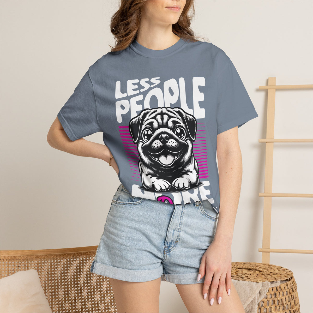 FPD - Less People More Dogs T-Shirt | Cute Pug Introvert Graphic Tee | Funny Pet Lover Gift Shirt