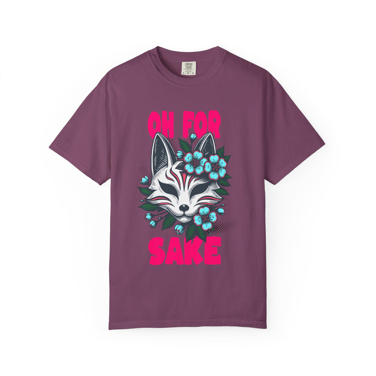 FPD - Oh For Sake Japanese Kitsune Fox Floral Streetwear Unisex Heavyweight Cotton T-Shirt, Sarcastic Anime Mask Graphic Tee