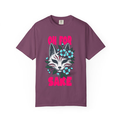 FPD - Oh For Sake Japanese Kitsune Fox Floral Streetwear Unisex Heavyweight Cotton T-Shirt, Sarcastic Anime Mask Graphic Tee