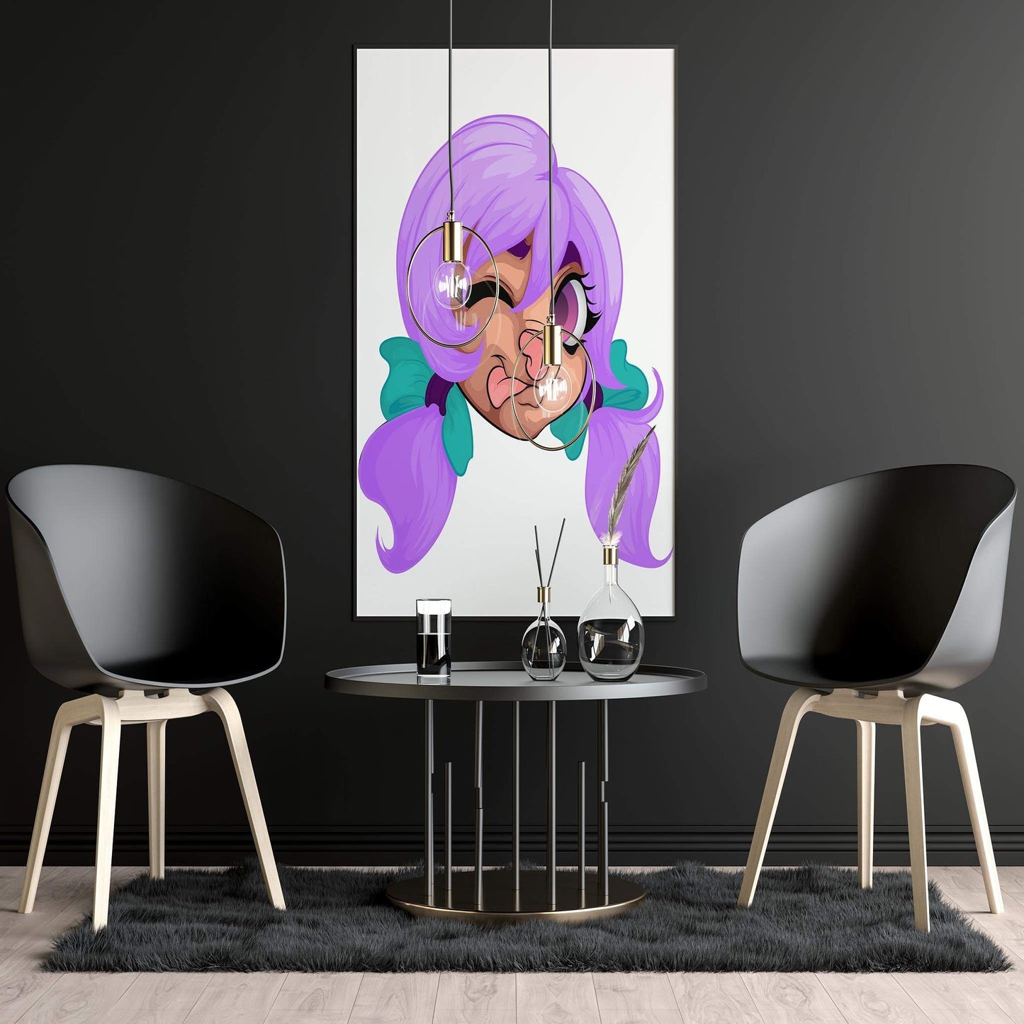 Digital furry art with lilac twin-tails, playful expression; Baked Art - Furries Model 13.