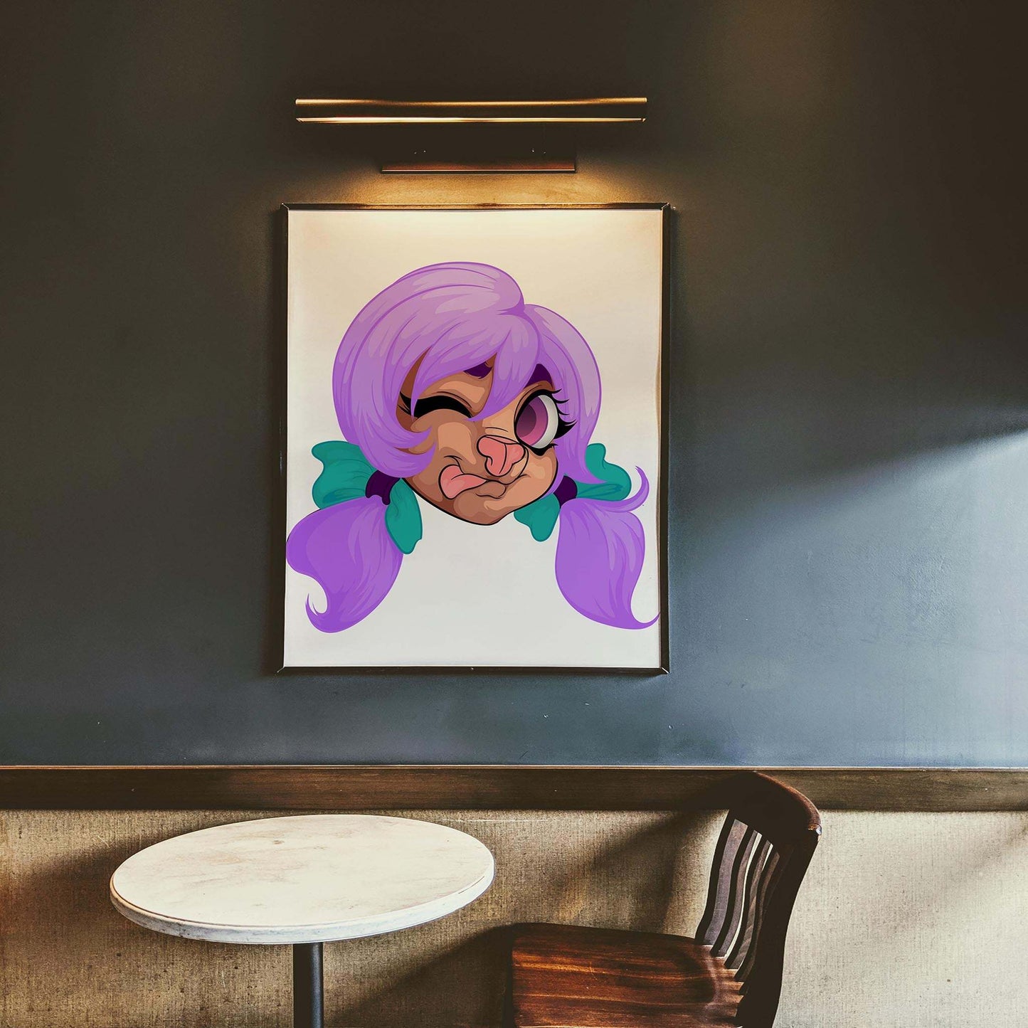 Illustration of a playful furry character with lilac twin-tails, ideal for creative projects and gifts.